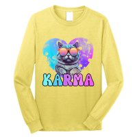 Karma Groovy Letters Concert Summer Funny Heart Cat Lover Long Sleeve Shirt