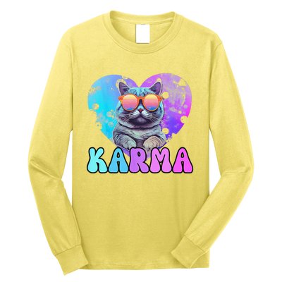 Karma Groovy Letters Concert Summer Funny Heart Cat Lover Long Sleeve Shirt