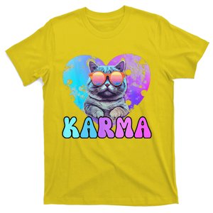 Karma Groovy Letters Concert Summer Funny Heart Cat Lover T-Shirt