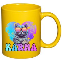 Karma Groovy Letters Concert Summer Funny Heart Cat Lover 11oz C Handle Ceramic Mug
