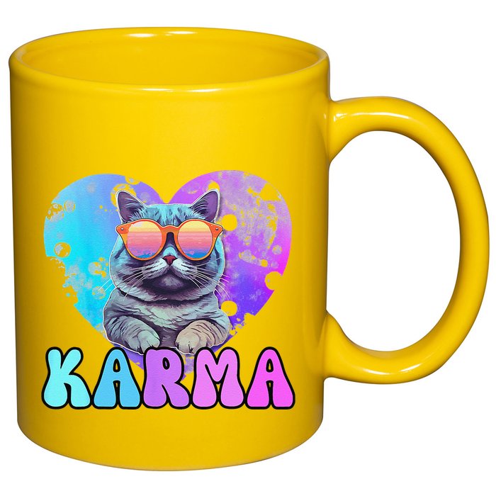 Karma Groovy Letters Concert Summer Funny Heart Cat Lover 11oz C Handle Ceramic Mug