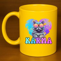 Karma Groovy Letters Concert Summer Funny Heart Cat Lover 11oz C Handle Ceramic Mug