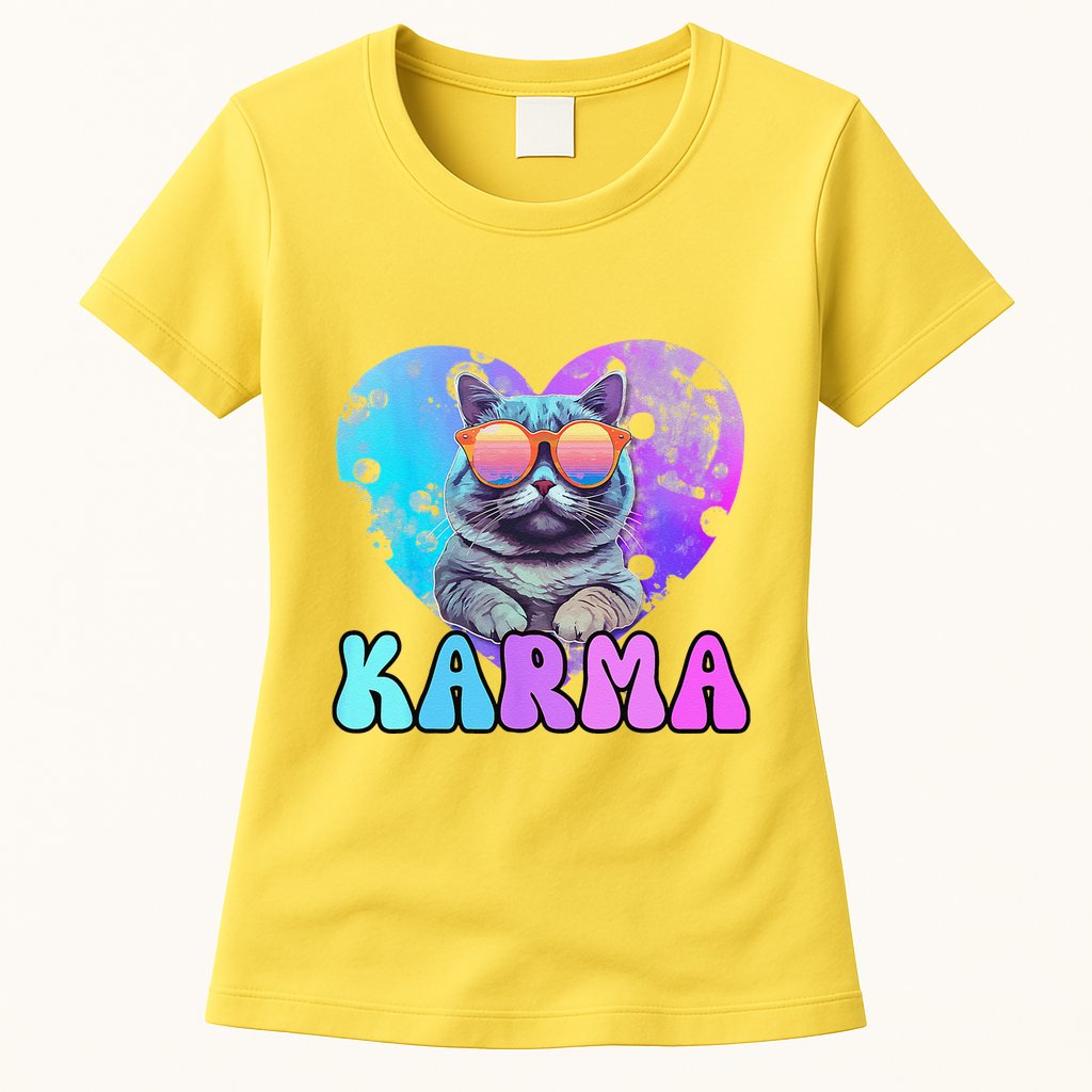 Karma Groovy Letters Concert Summer Funny Heart Cat Lover Womens T-Shirt