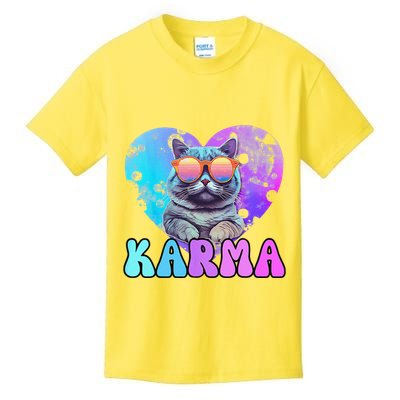 Karma Groovy Letters Concert Summer Funny Heart Cat Lover Kids T-Shirt