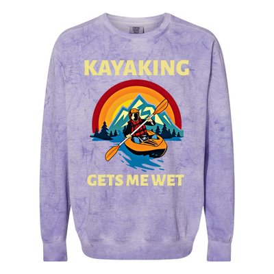 Kayaking Gets Me Wet Vintage Retro Sunset Kayak Lover Gift Colorblast Crewneck Sweatshirt