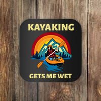 Kayaking Gets Me Wet Vintage Retro Sunset Kayak Lover Gift Coaster