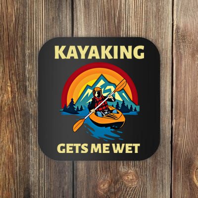 Kayaking Gets Me Wet Vintage Retro Sunset Kayak Lover Gift Coaster