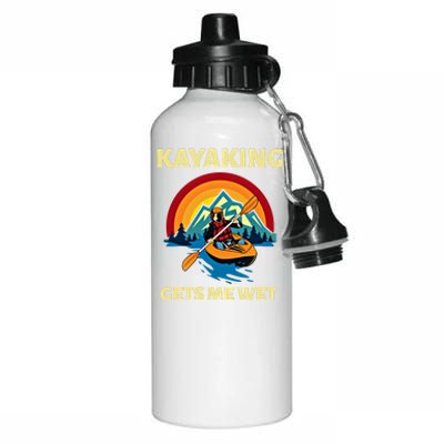 Kayaking Gets Me Wet Vintage Retro Sunset Kayak Lover Gift Aluminum Water Bottle