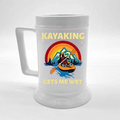 Kayaking Gets Me Wet Vintage Retro Sunset Kayak Lover Gift Beer Stein