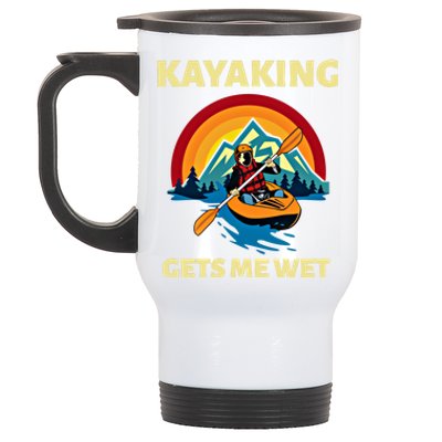 Kayaking Gets Me Wet Vintage Retro Sunset Kayak Lover Gift Stainless Steel Travel Mug