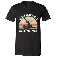 Kayaking Gets Me Wet Funny Kayak Saying Vintage Paddling Gift V-Neck T-Shirt