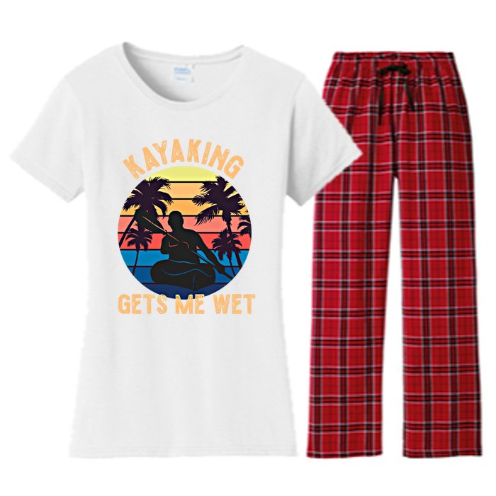 Kayaking Gets Me Wet Funny Halloween Christmas Kayaks Gift Women's Flannel Pajama Set