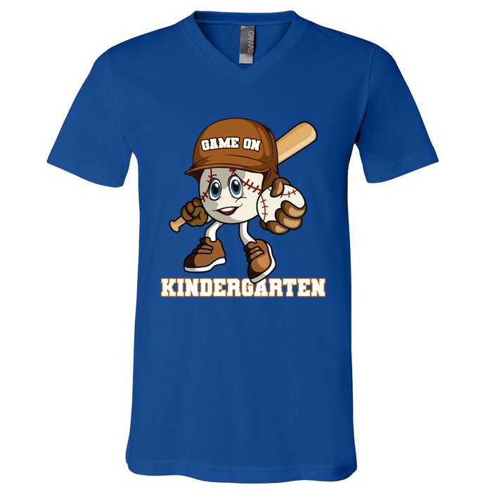 Kindergarten Game On Baseball Back To School Gift V-Neck T-Shirt