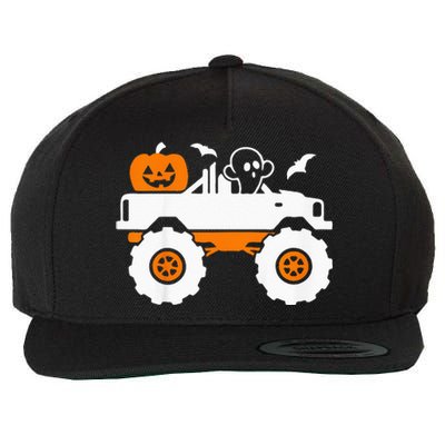 Kids Ghost Pumpkin Riding Monster Truck Lazy Halloween Costume Wool Snapback Cap