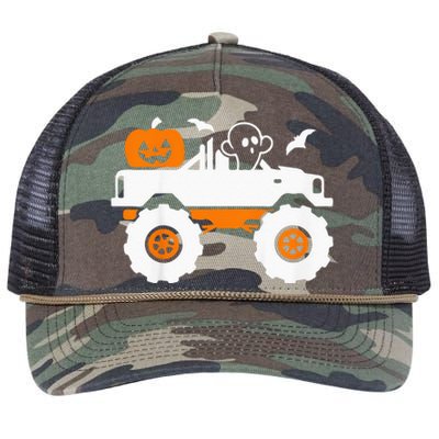 Kids Ghost Pumpkin Riding Monster Truck Lazy Halloween Costume Retro Rope Trucker Hat Cap