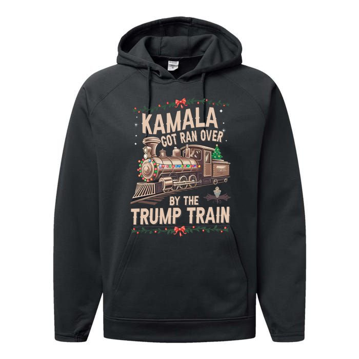 Kamala Got Ran Over By The Trump Train Christmas Holiday Xmas Performance Fleece Hoodie