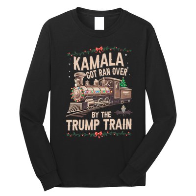 Kamala Got Ran Over By The Trump Train Christmas Holiday Xmas Long Sleeve Shirt