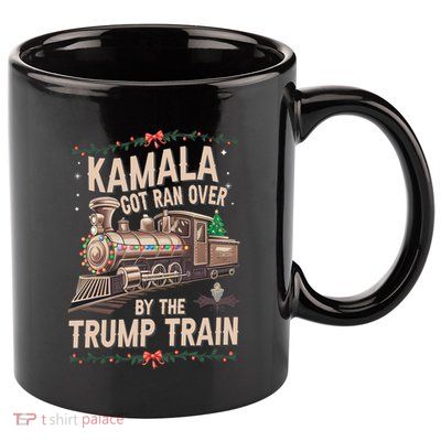Kamala Got Ran Over By The Trump Train Christmas Holiday Xmas 11oz C Handle Ceramic Mug
