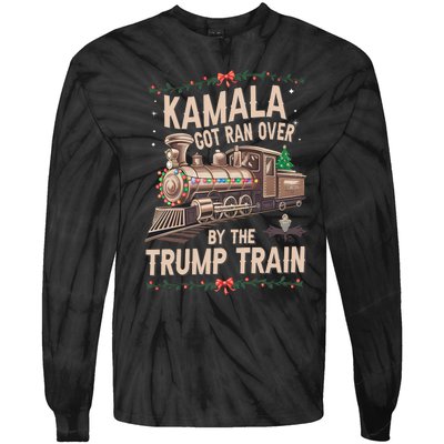 Kamala Got Ran Over By The Trump Train Christmas Holiday Xmas Tie-Dye Long Sleeve Shirt