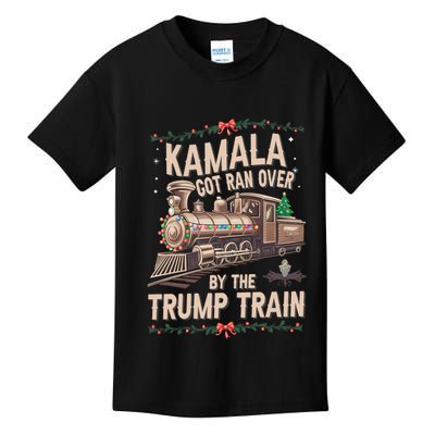 Kamala Got Ran Over By The Trump Train Christmas Holiday Xmas Kids T-Shirt