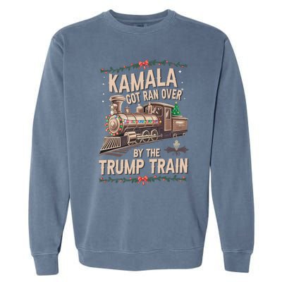 Kamala Got Ran Over By The Trump Train Christmas Holiday Xmas Garment-Dyed Sweatshirt