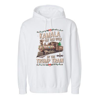 Kamala Got Ran Over By The Trump Train Christmas Holiday Xmas Garment-Dyed Fleece Hoodie