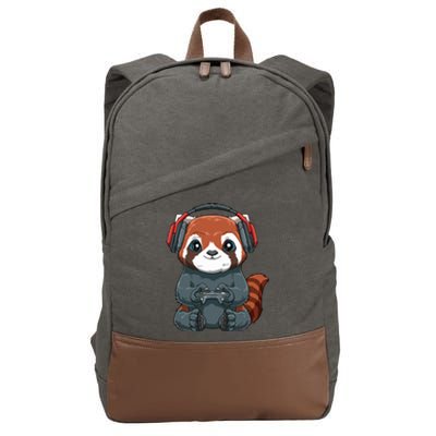 Kawaii Gamer Red Panda Online Gaming Video Games Anime Gift Cotton Canvas Backpack