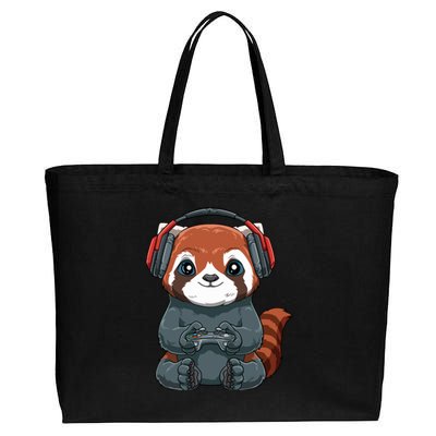 Kawaii Gamer Red Panda Online Gaming Video Games Anime Gift Cotton Canvas Jumbo Tote