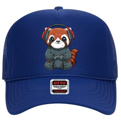 Kawaii Gamer Red Panda Online Gaming Video Games Anime Gift High Crown Mesh Back Trucker Hat