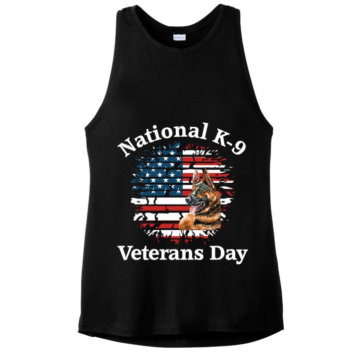 K9 Ger Shepherd Military Working Dog Veterans Day Gift Ladies PosiCharge Tri-Blend Wicking Tank