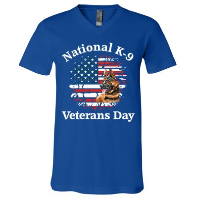 K9 Ger Shepherd Military Working Dog Veterans Day Gift V-Neck T-Shirt