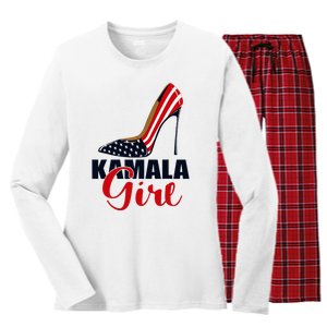 Kamala Girl Stilettos High Heel Harris 2024 Vote President Women's Long Sleeve Flannel Pajama Set 