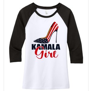 Kamala Girl Stilettos High Heel Harris 2024 Vote President Women's Tri-Blend 3/4-Sleeve Raglan Shirt