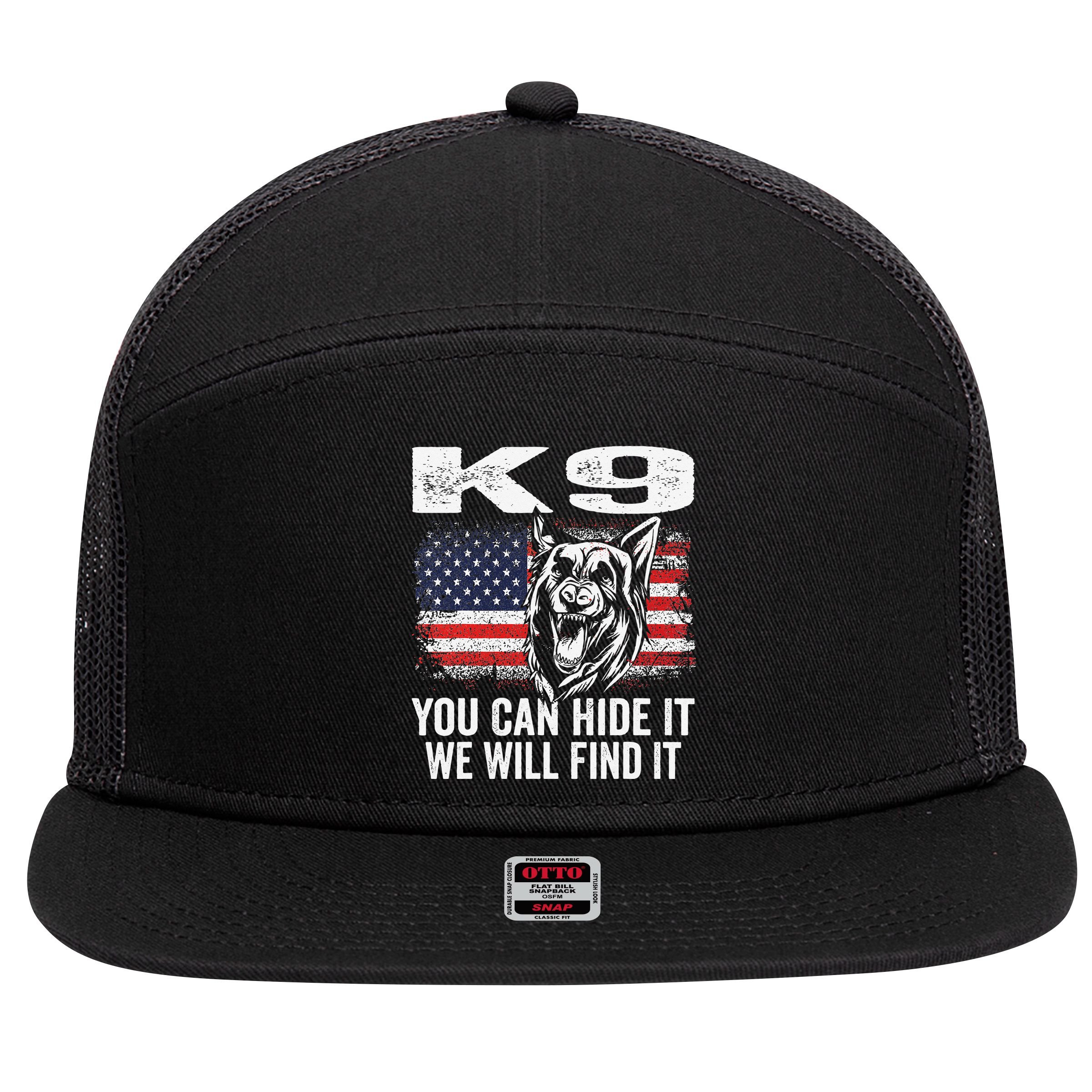 K9 German Shepherd Police Dog Law Enforcement K9 Handler 7 Panel Mesh Trucker Snapback Hat