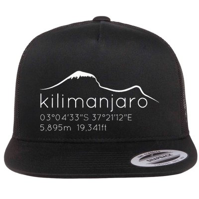 Kilimanjaro Graphic With Lat Long Elevation Flat Bill Trucker Hat