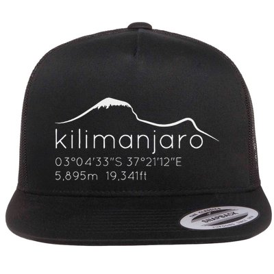 Kilimanjaro Graphic With Lat Long Elevation Flat Bill Trucker Hat