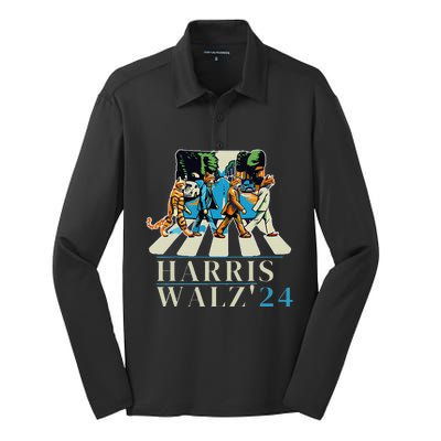 Kamala Harris 2024 Retro Rainbow Vote Democrat Silk Touch Performance Long Sleeve Polo