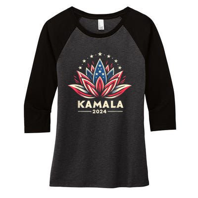 Kamala Harris 2024 Presidential Campaign American Lotus Women's Tri-Blend 3/4-Sleeve Raglan Shirt