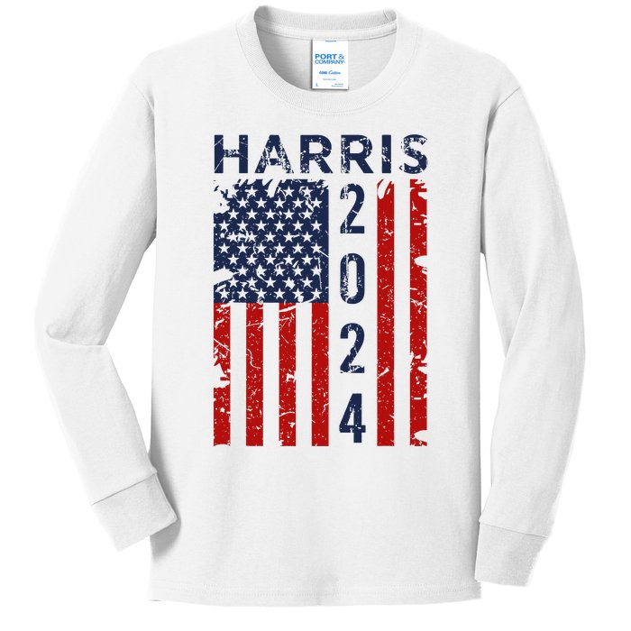 Kamala Harris 2024 For President Campaign Us Flag Kids Long Sleeve Shirt