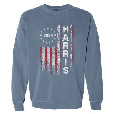 Kamala Harris 2024 For President Campaign Us Flag Vintage Meaningful Gift Garment-Dyed Sweatshirt