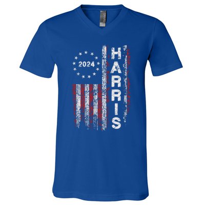 Kamala Harris 2024 For President Campaign Us Flag Vintage Meaningful Gift V-Neck T-Shirt