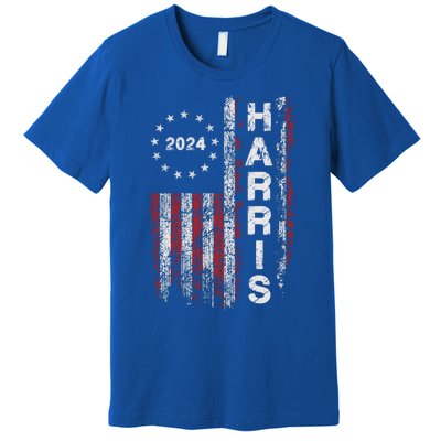 Kamala Harris 2024 For President Campaign Us Flag Vintage Meaningful Gift Premium T-Shirt