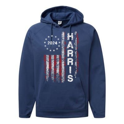 Kamala Harris 2024 For President Campaign Us Flag Vintage Meaningful Gift Performance Fleece Hoodie