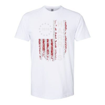 Kamala Harris 2024 For President Campaign Us Flag Vintage Meaningful Gift Softstyle CVC T-Shirt