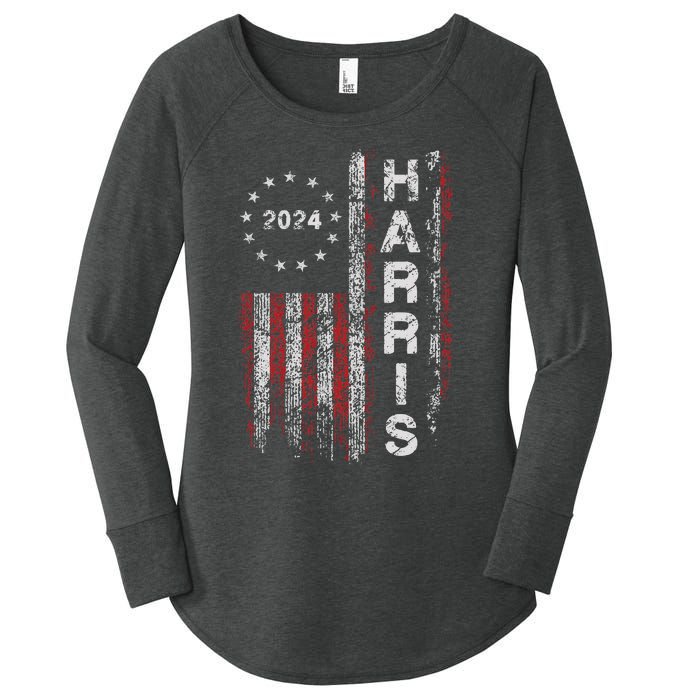 Kamala Harris 2024 For President Campaign Us Flag Vintage Women's Perfect Tri Tunic Long Sleeve Shirt