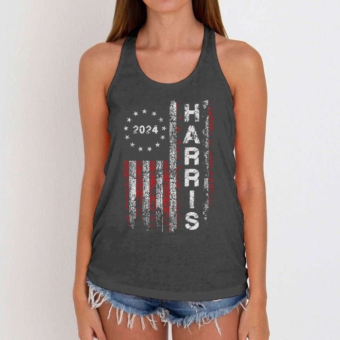 Kamala Harris 2024 For President Campaign Us Flag Vintage Women's Knotted Racerback Tank