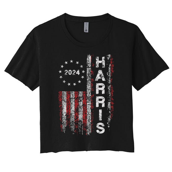 Kamala Harris 2024 For President Campaign Us Flag Vintage Women's Crop Top Tee