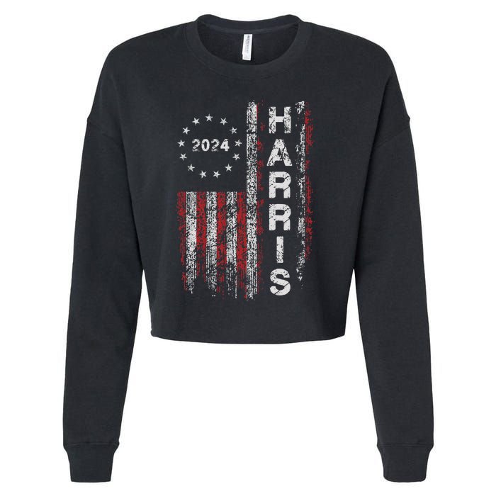 Kamala Harris 2024 For President Campaign Us Flag Vintage Cropped Pullover Crew