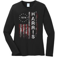 Kamala Harris 2024 For President Campaign Us Flag Vintage Ladies Long Sleeve Shirt