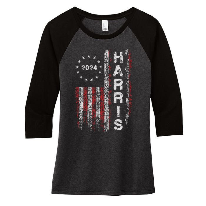 Kamala Harris 2024 For President Campaign Us Flag Vintage Women's Tri-Blend 3/4-Sleeve Raglan Shirt